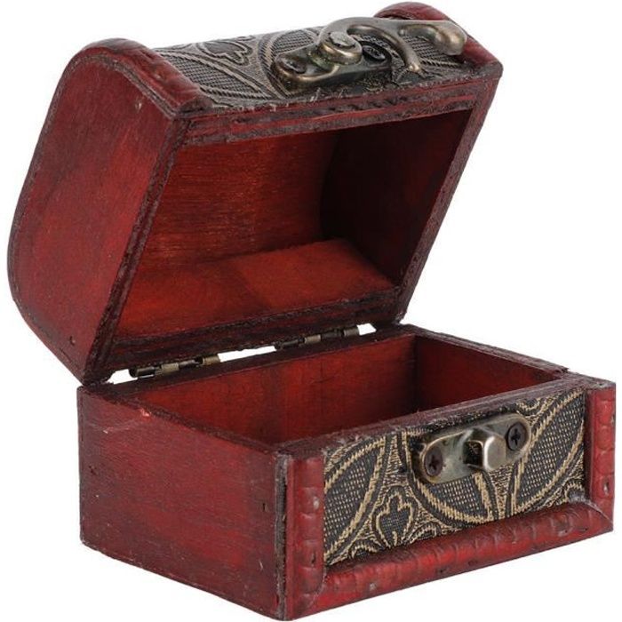 Qiilu boîte en bois Vintage Vintage petit coffre au trésor décoratif boîte à bijoux en bois serrure boîte cadeau (pièce de