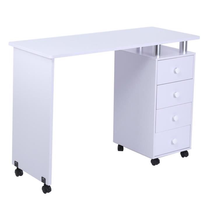 Table à Ongles Blanche, Table de Salon de Manucure Avec 4 Tiroirs et Roulettes, Facile à Déplacer, Table à Ongles Pour Salon Ou