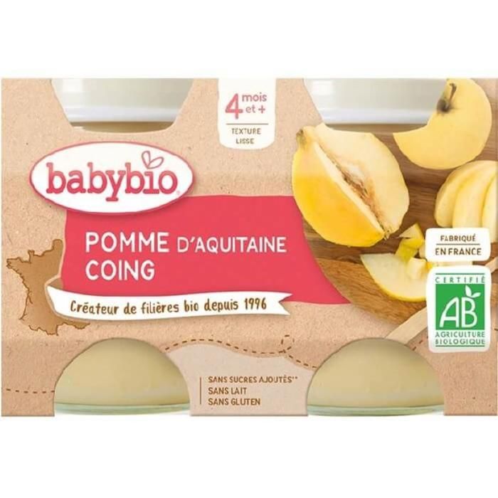 Babybio - Petit Pot Bébé Pomme Coing - Bio - 2x130g - Dès 4 mois