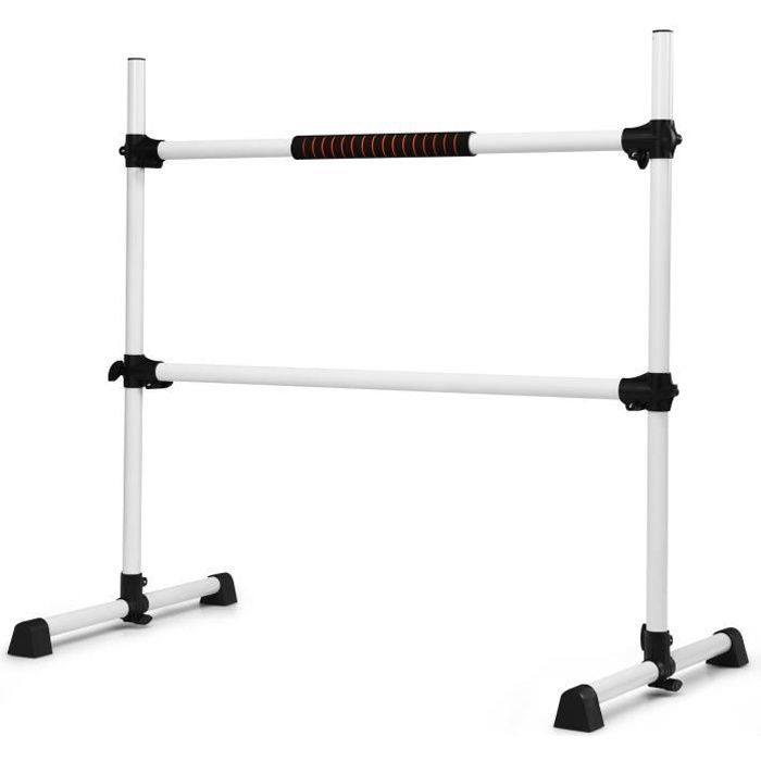 COSTWAY Double Barre de Danse Classique Hauteur Réglable 20-119CM avec Eponge Base Rotative Charge 50KG pour Gymnase/Traction Aregnt