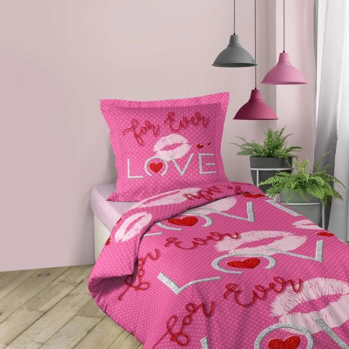 CDaffaires Parure de lit enfant 140 x 200 cm coton imprimé sweet pink