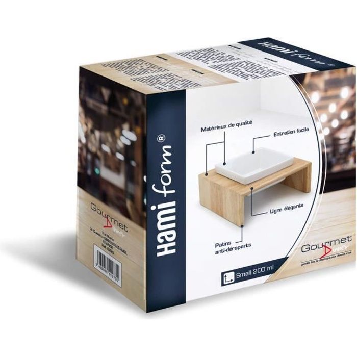 HamiForm - Gamelle en Céramique avec Support Bois pour Chien et Chat - S Blanc