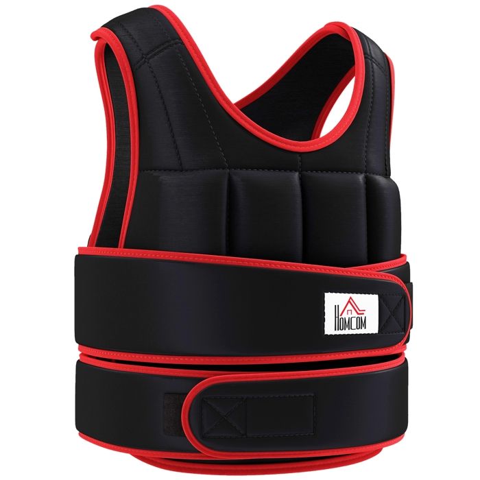 HOMCOM Gilet lesté réglable veste lestée 15 Kg max. poids amovibles entrainement musculation exercice boxe oxford noir rouge