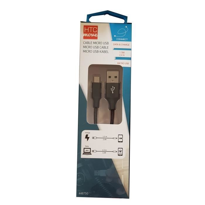 M500 Câble de charge et data avec adaptateur Micro-USB 2,4 A - Connecteurs alu, câble tressé renforcé 1,5 m