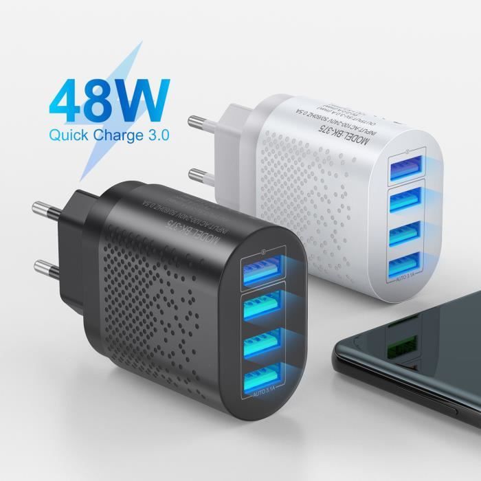 Leytn® 2 pcs Chargeur Secteur USB 4 Ports Universel 48W Charge Rapide 3.0 pour iPhone Samsung Huawei Xiaomi