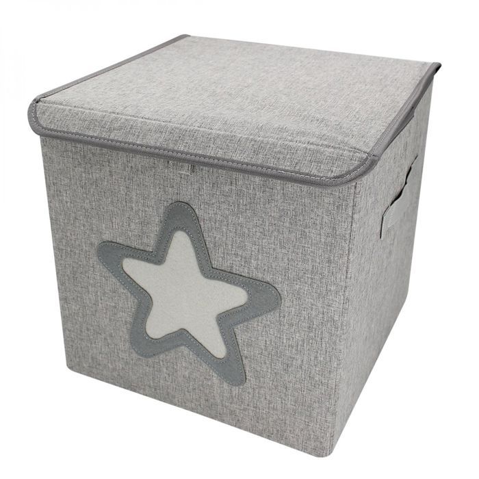 Boite de rangement, coffre à jouets pour enfant avec couvercle - 33 x 33 x 33 cm - Gris Étoile - Monsieur Bébé