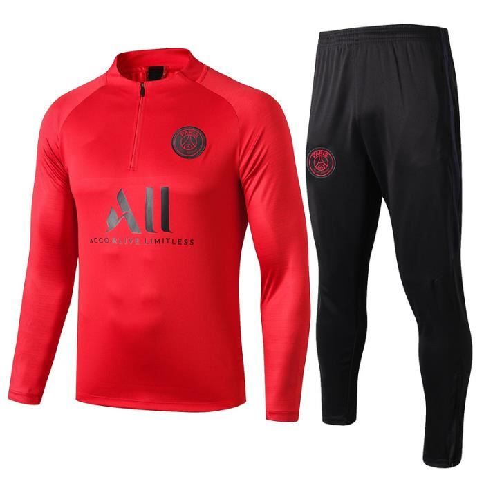 PSG Maillot de Foot Football Soccer (maillot + pantalons ) Kit Suit 2019 - 2020 Pas Cher Survêtement Training pour Homme Rouge