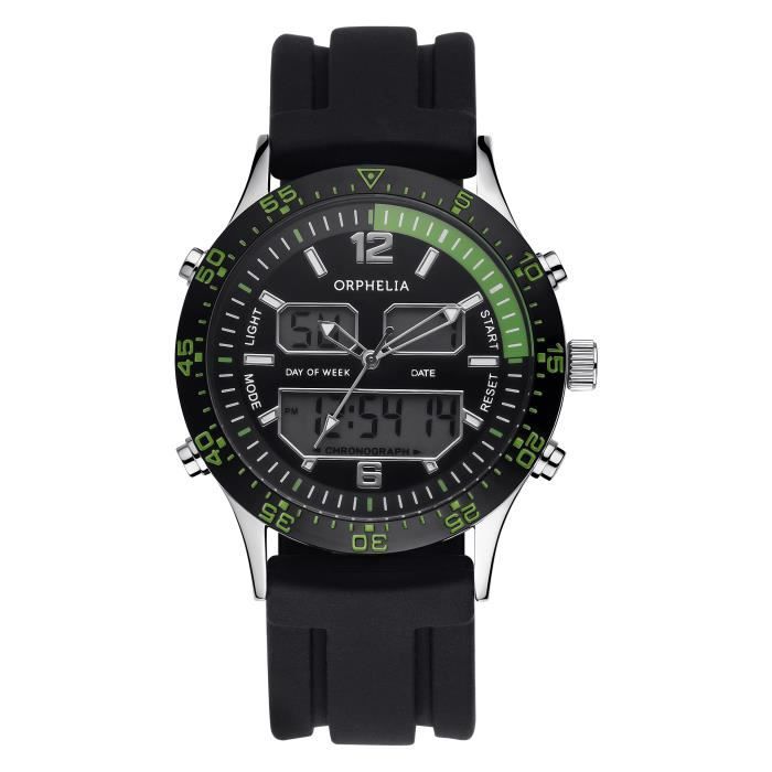 ORPHELIA - Montre Hommes - Quartz - Analogique - Digital - Bracelet en Silicone - Noir - 122-6911-44