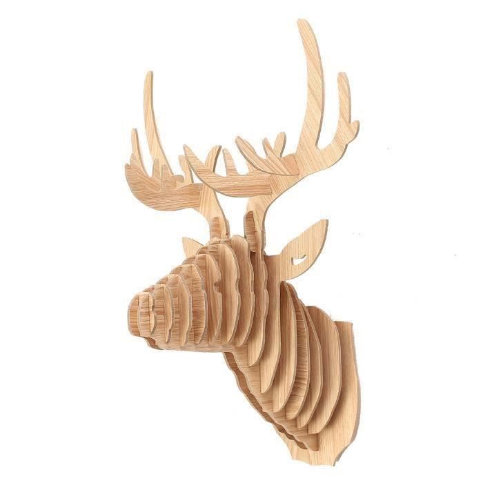 za001-AVANC 3D Tête Wapiti Cerf Bois DIY Décor Blanc