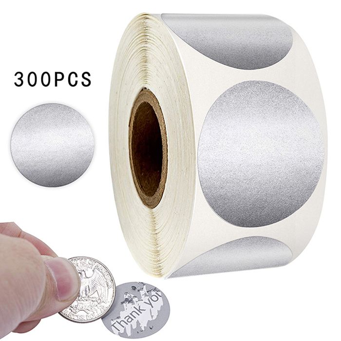 100 étiquettes à Gratter Rondes Or & Argent - Diamètre 5cm - Autocollantes - Pour Jeux, Cadeaux, événements - 7