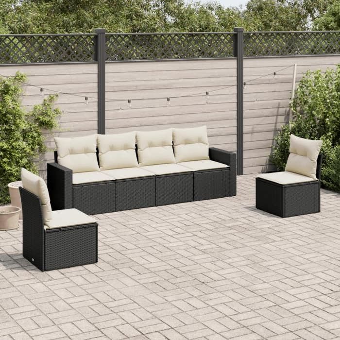 vidaXL Salon de jardin 6 pcs avec coussins noir résine tressée 3218796