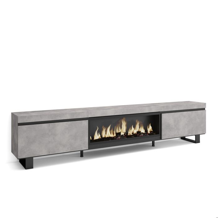Meuble TV Banc Télé 267x35x57 cm TV grand format Cheminée électrique XXL Design industriel Ciment RF3605 Meuble TV Banc Télé 267x35x57 cm TV grand format Cheminée électrique XXL Design industriel Ciment RF3605