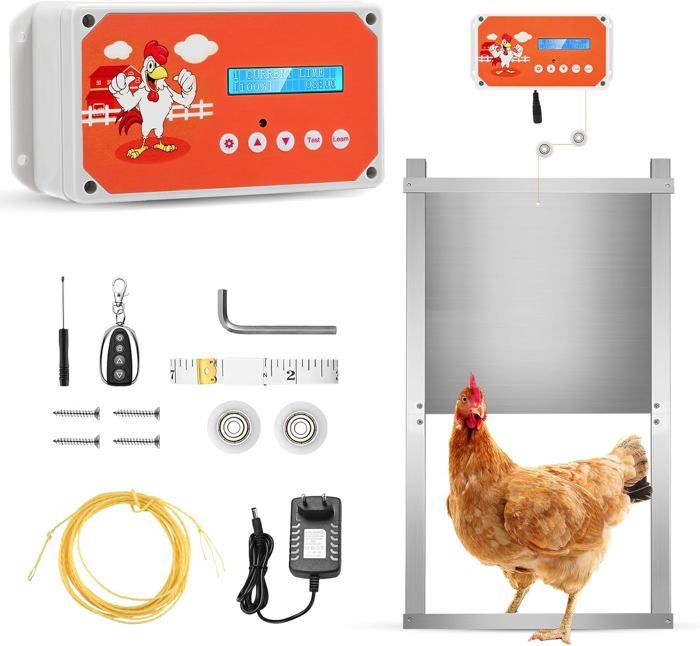 Porte Automatique Pour Poulailler Avec WiFi Et Solaire - Télécommande, Minuterie, Capteur De Lumière, écran LCD, En Aluminium - 7