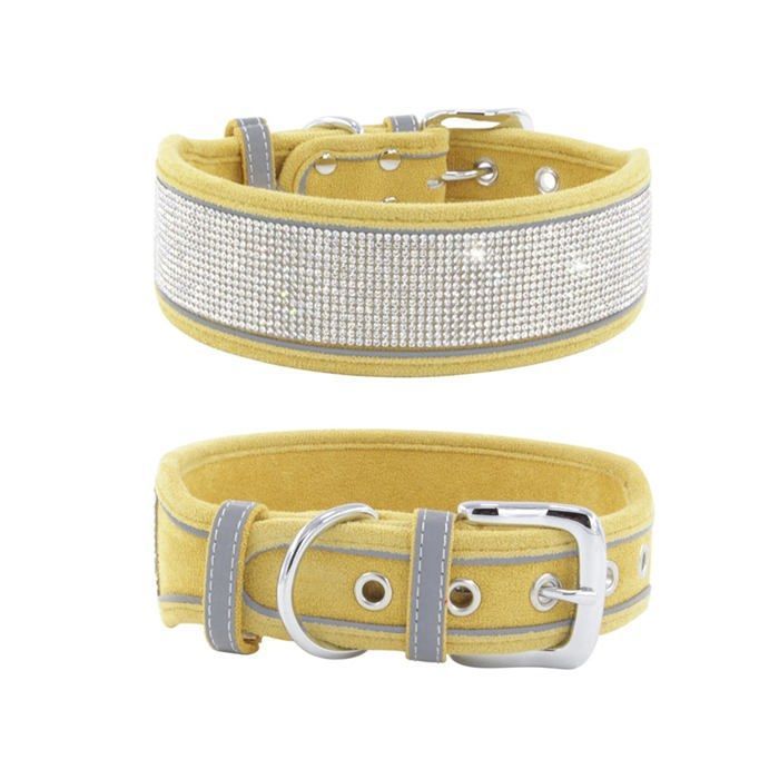 Collier pour animaux de compagnie colliers pour chiens en strass avec collier réglable réfléchissantM (jaune)