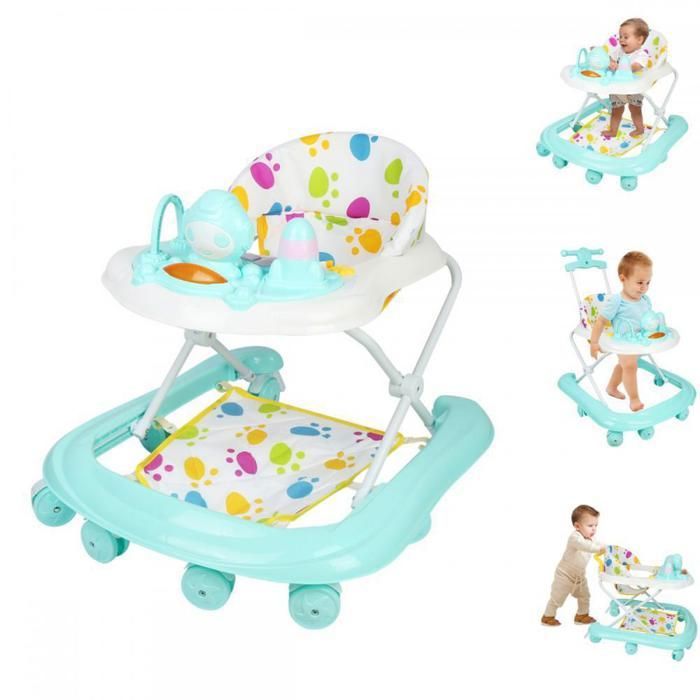 Trotteur Bébé Pliable en XUANYU Trotteur bébé évolutif musical  pliable réglable en hauteur Charge Max 15 KG Vert