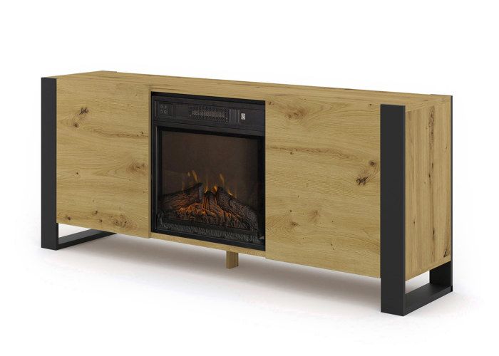 Meuble TV MONDI 180 cm avec cheminée électrique chêne artisanal Meuble TV MONDI 180 cm avec cheminée électrique chêne artisanal