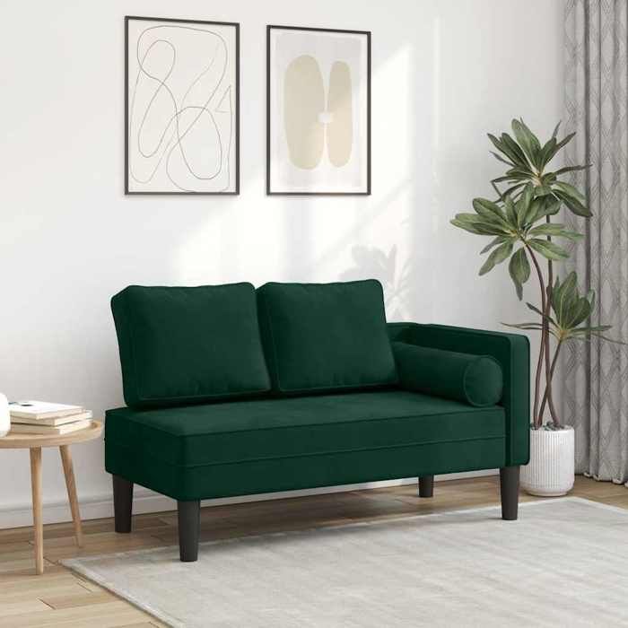 vidaXL Chaise longue avec coussins vert foncé velours 4007573