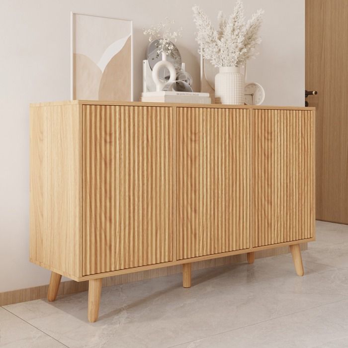 Design Ameublement - Buffet Enfilade RENZO 3D Strié - 3 portes Push-Click - Chêne Alba Mat - 120x76x40cm Design Ameublement - Buffet Enfilade RENZO 3D Strié - 3 portes Push-Click - Chêne Alba Mat - 120x76x40cm