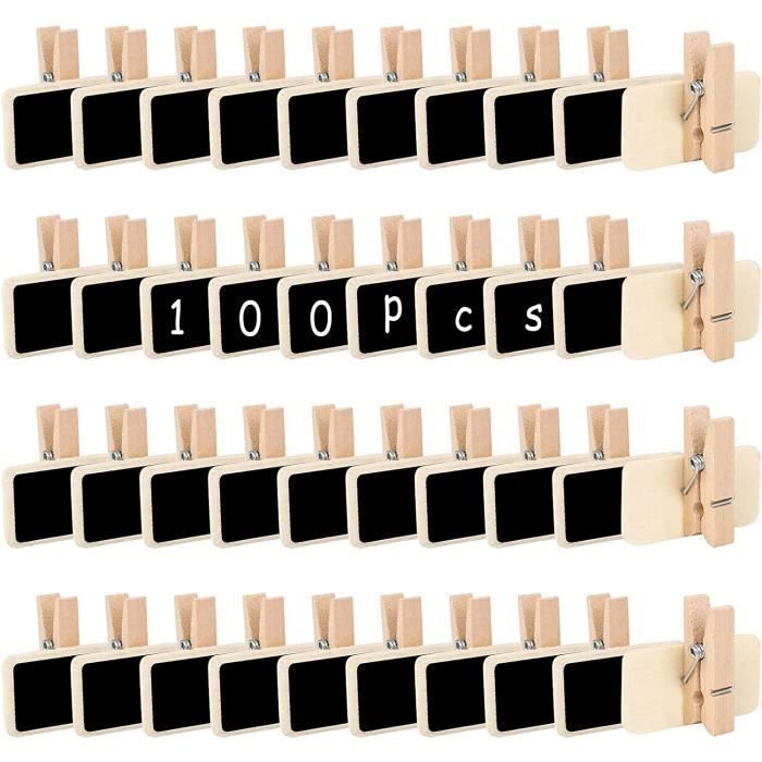 Mini Tableau 100pcs Mini Tableau Noir en Bois Mini Panneau dAffichage avec Pince ...