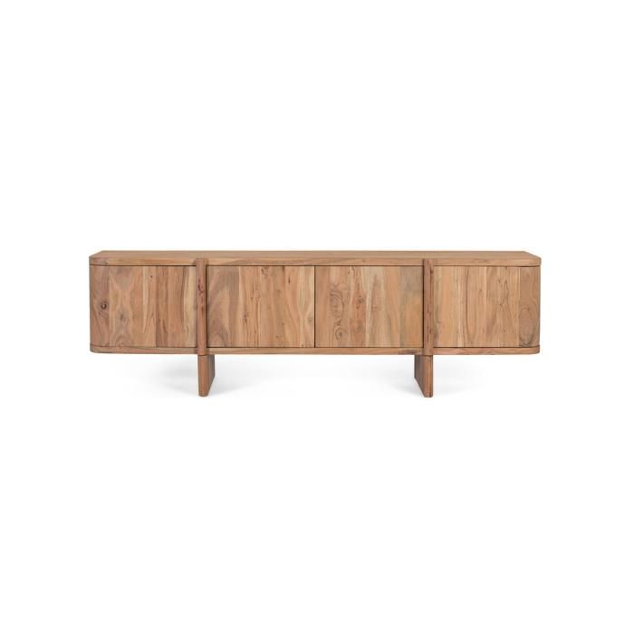 Meuble TV en bois dacacia - 170x47x51 cm - Coins arrondis - Quatre portes - Design moderne - Bois massif - Marron Meuble TV en bois dacacia - 170x47x51 cm - Coins arrondis - Quatre portes - Design moderne - Bois massif - Marron
