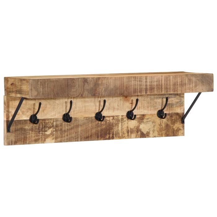 （16709）Porte-manteau Support chapeaux - avec étagère mural en bois de mangue massif et métal
