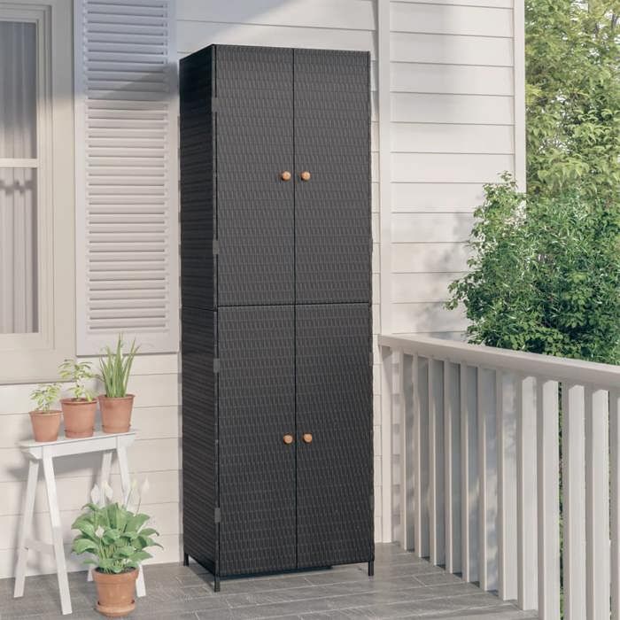 Clarence* Armoire de rangement de jardin - SOLOMON - Abri de jardin Noir 59x40x180 cm Résine tressée &Europ1868003