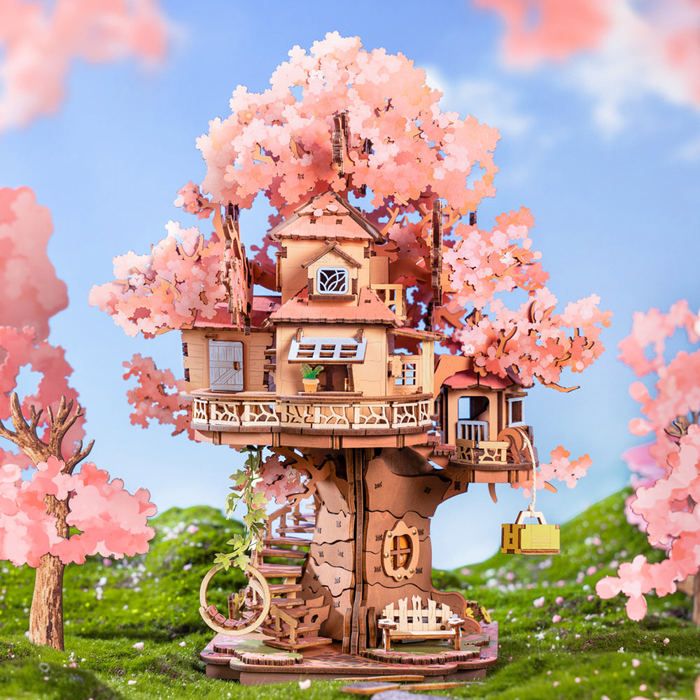3D Puzzle en bois - ROBOTIME ROKR Sakura arbre maison Kits mécaniques