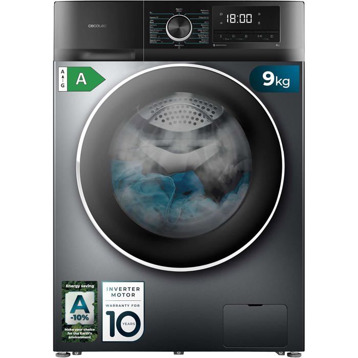 Cecotec Lavadora 9 Kg Carga Frontal Bolero Dresscode 9500 Inverter Steel A. 1900 W 1400 rpm Motor Inverter Plus Bajo Consumo 16 - Cecotec