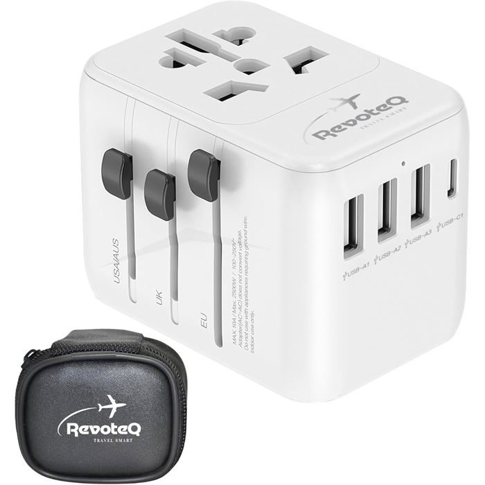 Adaptateur De Voyage Royaume-Uni 7 En 1 - Prise Type G Avec Ports USB-C & USB-A - Compatible UK, Irlande, Malaisie