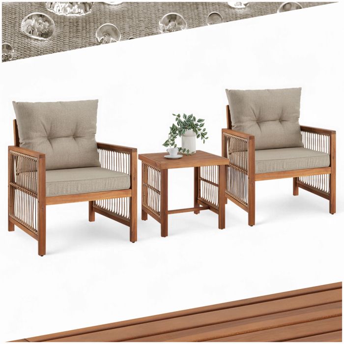 Ensemble table chaise de jardin - TECTAKE - Ensemble lounge EIVSSA polyrotin au design en corde et en bois dacacia - Marron naturel Ensemble table chaise de jardin - TECTAKE - Ensemble lounge EIVSSA polyrotin au design en corde et en bois dacacia - Marron naturel