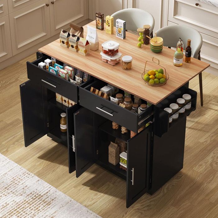 Buffet de cuisine 120 x 46 (70) x 91 cm avec plateau rabattable Buffet bas avec roulettes Buffet salle a manger en noir