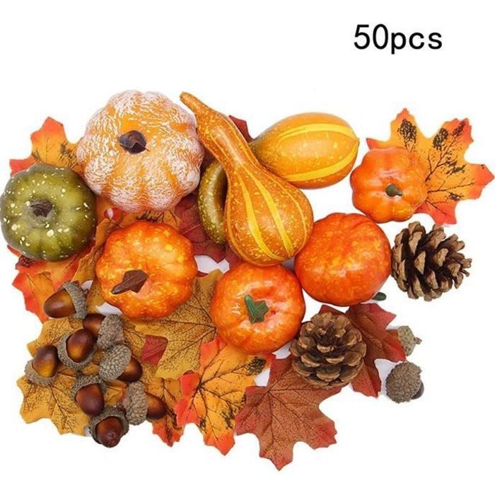Déco De Table Halloween – Lot De 2 Feuilles D’érable Et Citrouilles En Plastique – Ambiance Automne Et Fête