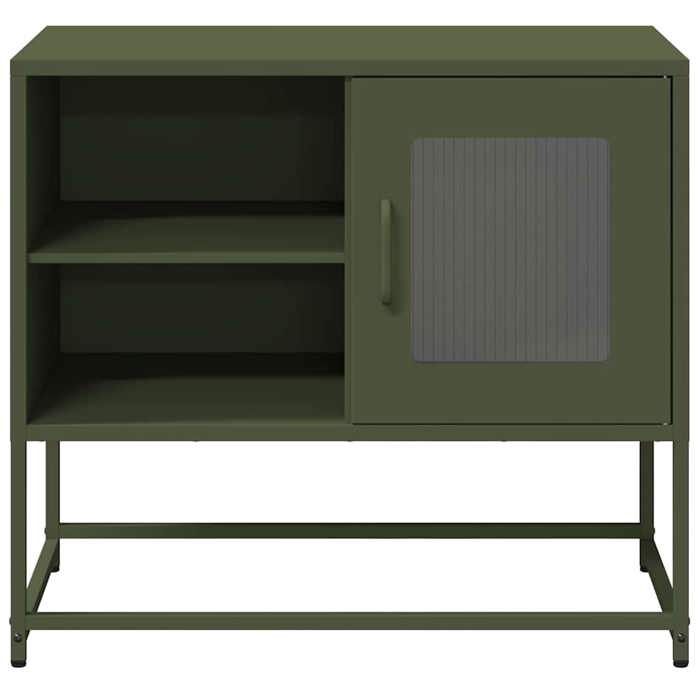 Meuble TV en acier - VIDAXL - Vert olive - 68x39x60 5 cm - 1 compartiment - 1 porte - 2 étagères - Capacité 60 kg