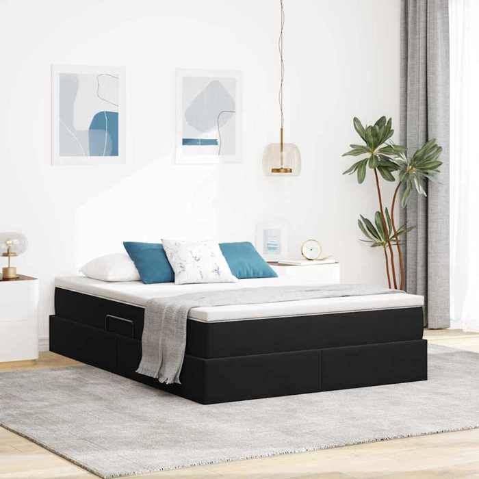 Lit avec rangement et matelas - vidaXL - 140x200 cm - Velours - Noir - Système de levage hydraulique - Cadre en métal