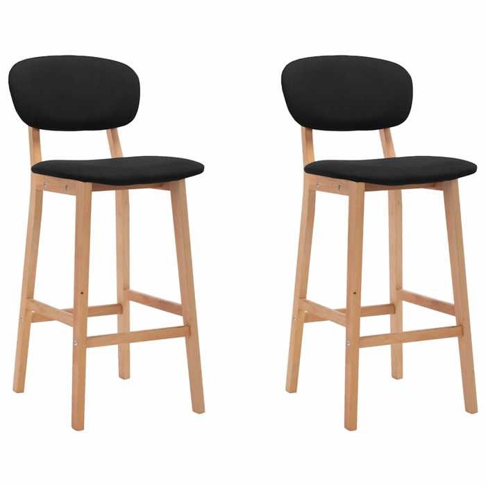 Tabourets de bar en tissu - vidaXL - Lot de 2 - Noir - Bois de hêtre massif - 45x47x92 cm - Siège 42x36 cm