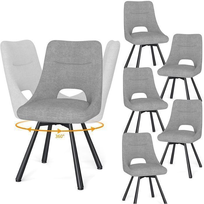 WAFTING Lot de 6 Chaises de Salle à Manger Pivotante à 360° Chaises de Cuisine avec Pieds en Métal Gris