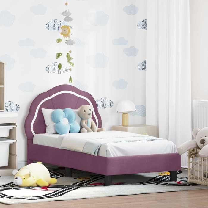 Structure de lit pour tout-petit - UU - Violet - Velours - Bois dingénierie - 148x83x79 cm - Poids maximal 140 kg