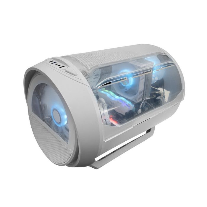 Boîtier Gaming Mars Gaming MC-CYLON MicroATX Design Cylindrique Verre trempé 2 Ventilateurs Blanc