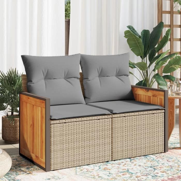 SALE 2026 Canapé de jardin Beige - Canapé de jardin avec coussins 2 places beige résine tressée PRO187968579