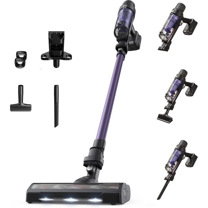 Aspirateur balai sans fil - SUTEO - 140W - Autonomie 45 min - Violet - 249 x 248 x 1138 cm - Poids 232 kg - Suteo