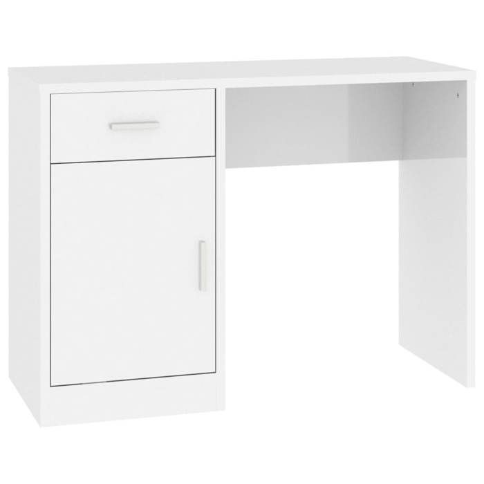 Jilles®BUREAU de travail minimaliste Table décriture à domicileUNIQUEBlanc - avec tiroir et armoire Blanc brillant 100x40x73 cm