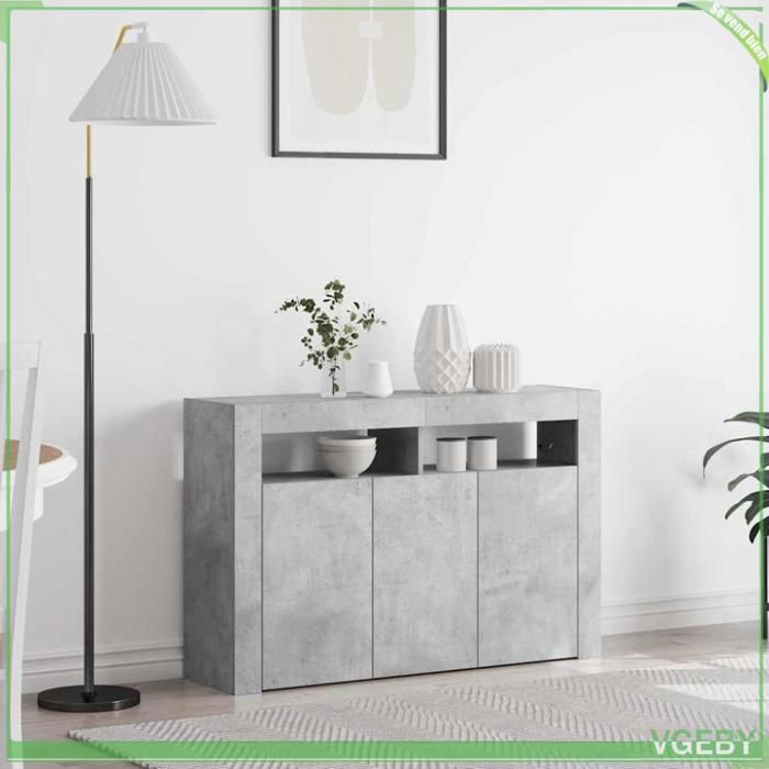 Buffet - FAF7291712449192 - Gris béton - 3 portes - Bois dingénierie 116 x 30 x 75 cm
