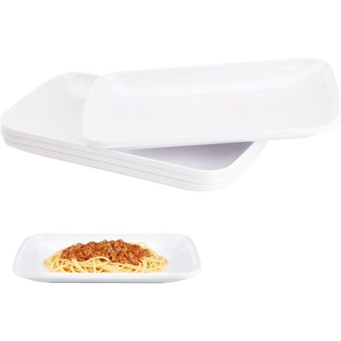 Assiettes rectangulaires en mélamine - DOK - Lot de 4 - 217 x 134 cm - Blanches - Résistantes à la chaleur - Légères