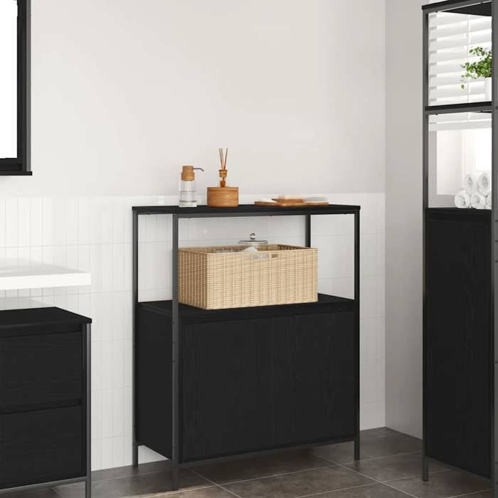 Meuble WC Noir - Meuble de salle de bain avec étagères chêne noir 76 5x35x95 cm A1355