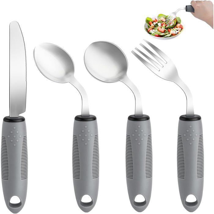 Lot de 4 Couverts Lestés Ergonomiques à 45° pour Tremblements des Mains Parkinson Personnes Âgées Droitiers