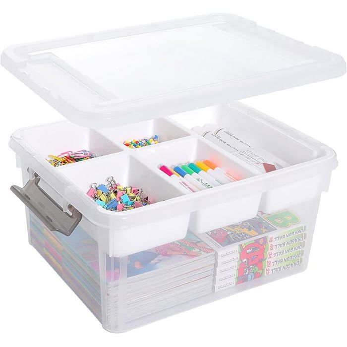 16L Boîte de rangement avec couvercle Boîte à jouets Transparent Clips de Fermeture 5 Transparent 16L+5Compartiment