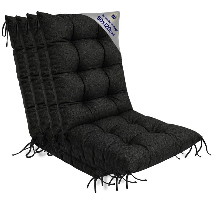 Coussin Chaise Jardin Dossier Haut Set: 4x 50x120 cm - Matelas Siege Extérieur Mobilier Confort Imperméable Graphite lin écologique