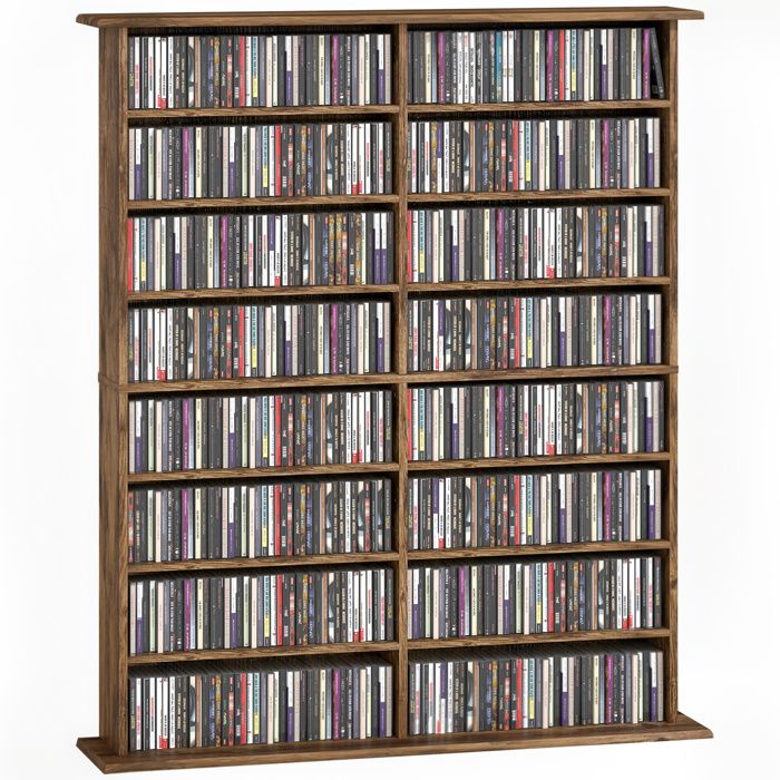 Rangements pour CD et DVD - HOMCOM - 16 compartiments et 12 étagères réglables - capacité max. 720 CD/396 DVD et Blu-ray - marron