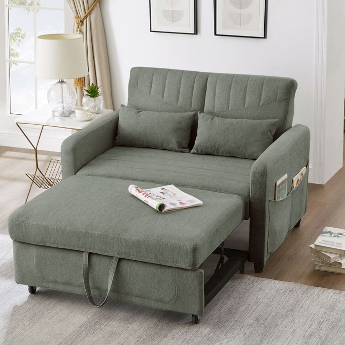 Canapé-lit convertible - MINIMAL - N621P256204A - 2 places - Dossier 3 positions - Tissu coton-lin vert militaire Canapé-lit convertible - MINIMAL - N621P256204A - 2 places - Dossier 3 positions - Tissu coton-lin vert militaire