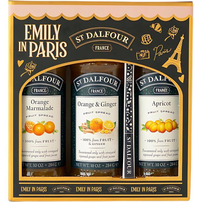 Coffret Confiture-Édition Emily in Paris-100% fruitssans sucre ajoutésans gluten-3x284g (Fraise/Framboise/Cerise Noire).
